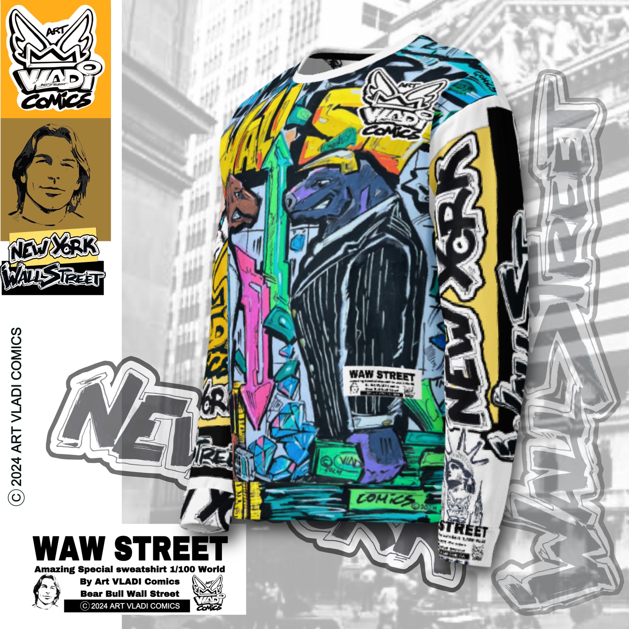 Art VLADI Billionaire - Wall Street Bull Bear Money - Sweatshirt - www.vladicomics.com
