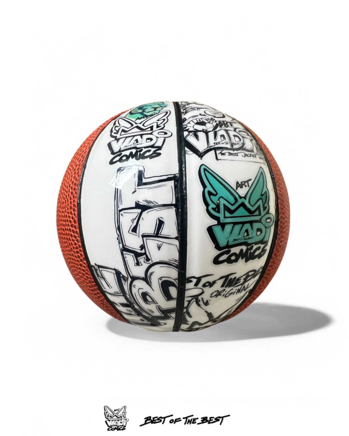 Front view of Art VLADI Sport basketball – The Best edition with pop art comics print design
