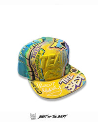 Side view of TIGER 16 Hat 1of1 by Art VLADI — hand-painted pop art cap with dynamic comic-style brushwork and vivid street art colors.