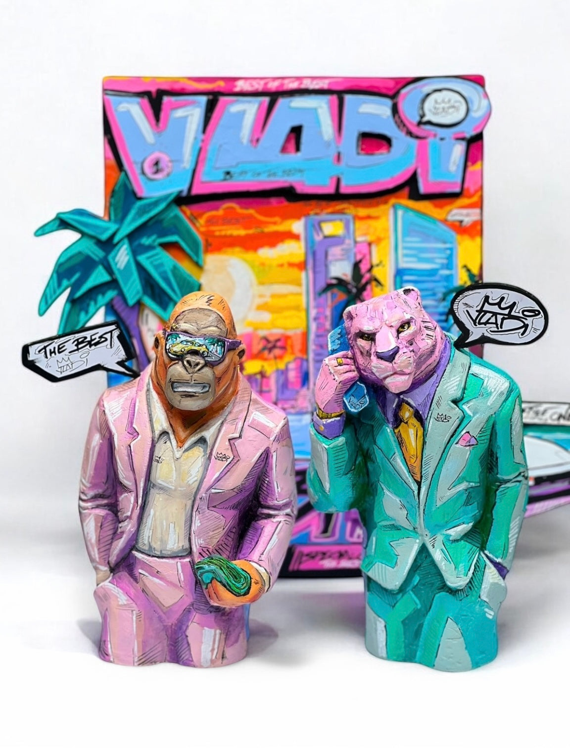 Luxury Pop Art Sculpture of Tiger and Kong by Art VLADI in Miami – Billionaire Style Comic Fusion