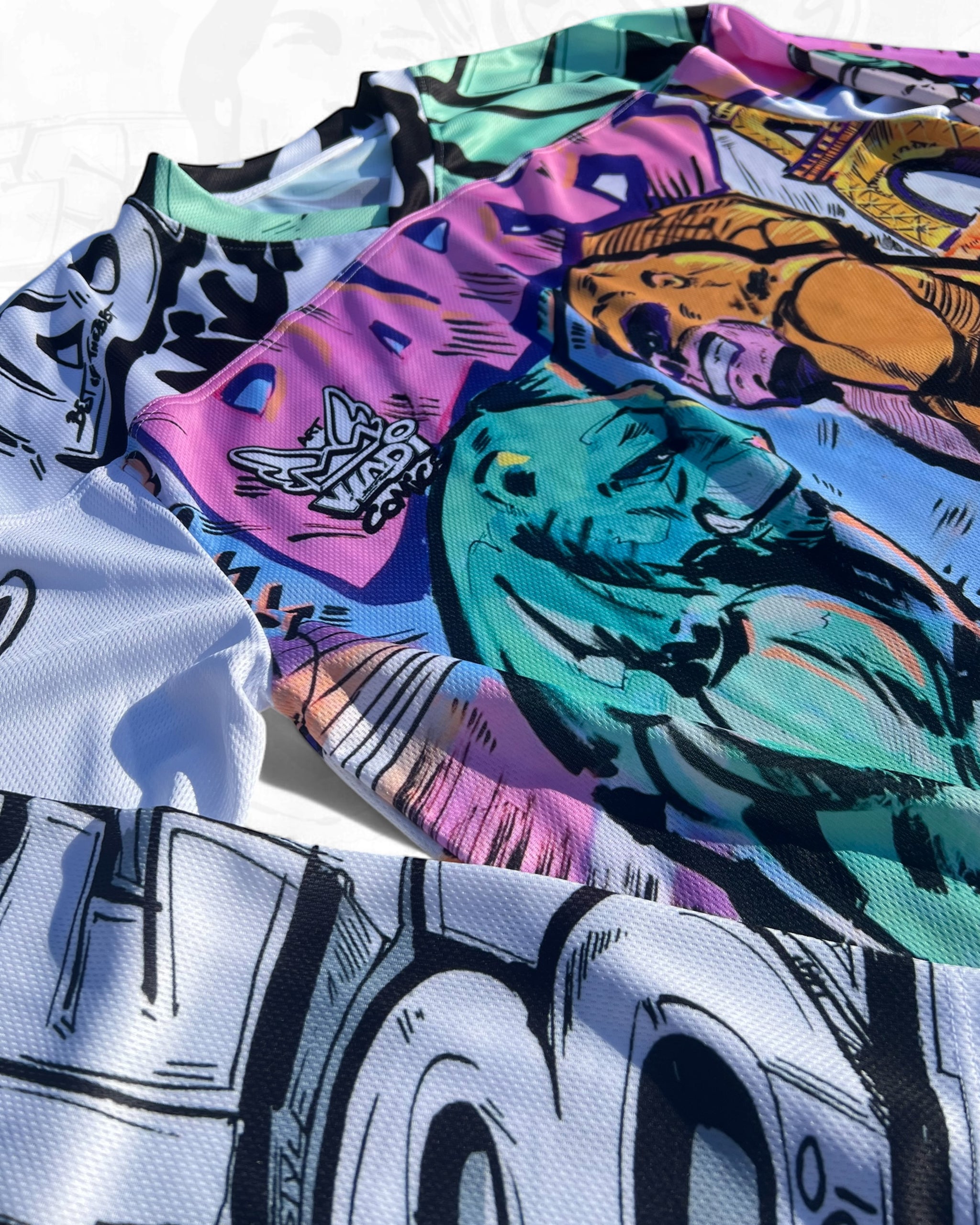 Close-up detail of Tiger KONG design on Paris Hockey Shirt by Art VLADI – Hand-drawn Pop Art Comic