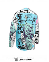 Side view of Art VLADI’s Tiger Sculpture hockey shirt — unique hand-painted pop art style with bold comic energy