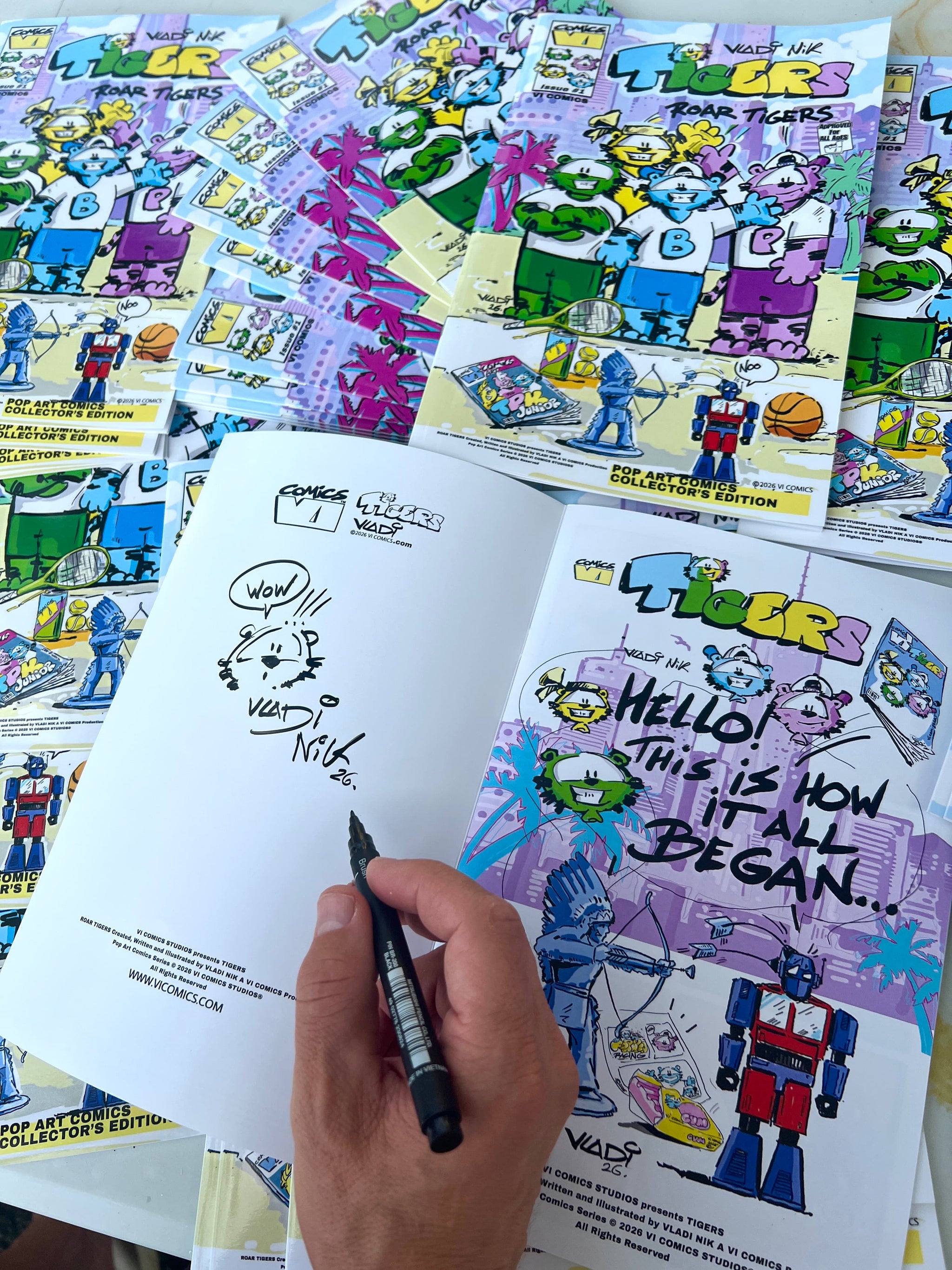 Inside pages of the TIGERS Issue #1 comic from the VI COMICS universe.